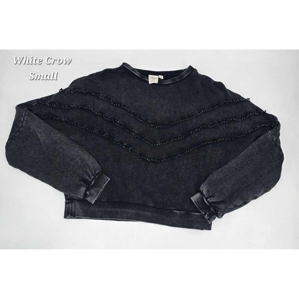 White Crow Black Acid Wash Textured Chevron Sweatshirt Small Boho Western